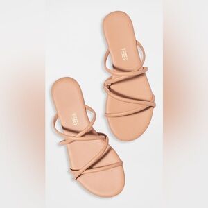 Tkees Sloane Slide Sandals Taupe Women 8 Leather Comfort Casual Strappy Flats